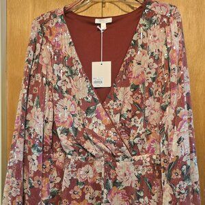 NWT Lauren Conrad Sequined Double Layer Floral Romantic Blouse - XL